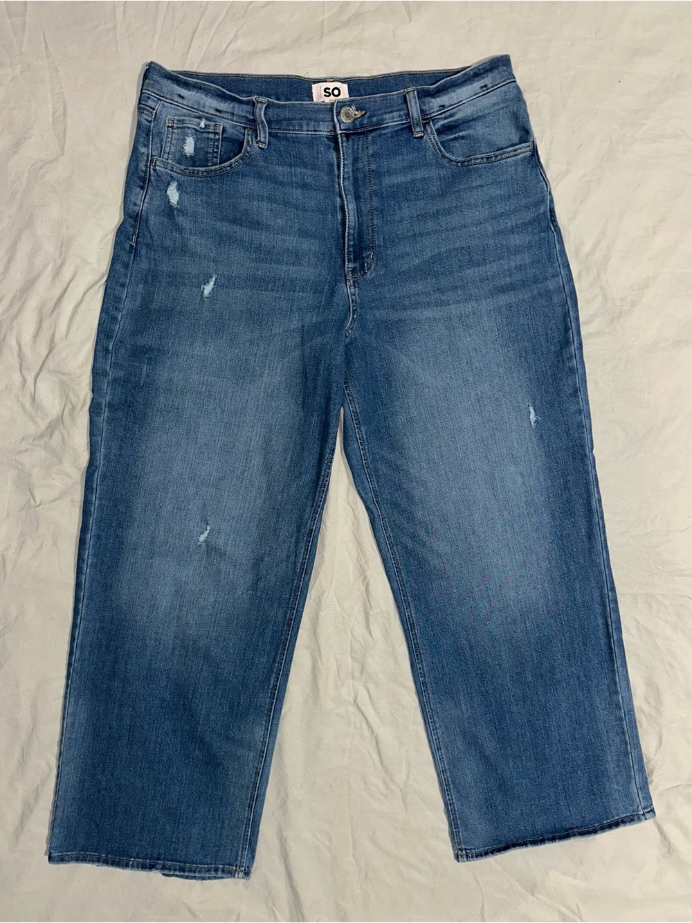 SO Women's Blue Wide Leg Jeans - Distressed Detail